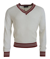 Dolce & Gabbana White Red Knitted V-neck Pullover Sweater -   -  Dolce & Gabbana.